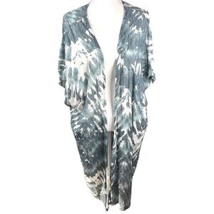 Bryn Walker Ezra Wave Blue Tie Dye Gauze Lightweight Open Boho Cardigan Size XL